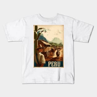 Peru Farmer Vintage Travel Art Poster Kids T-Shirt